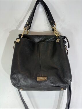 Danier Sara Black Leather Shoulder Tote Crossbody Bag Gold Hardware